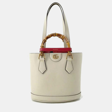 Cream Leather Small Bamboo Diana Bucket Bag