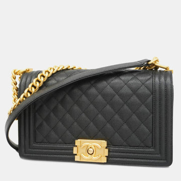 Black Caviar Leather Medium Boy Shoulder Bags