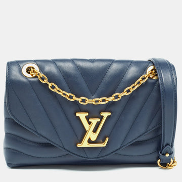 Navy Blue Leather New Wave Chain MM Bag