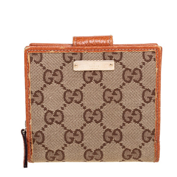 Beige GG Canvas Zip Around French Compact Wallet