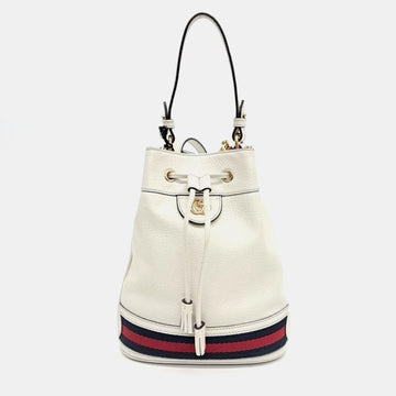 Ivory/Navy Blue/Red Leather Ophidia Small Bucket Bag