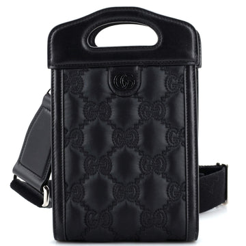 GUCCI Top Handle Crossbody Bag GG Embossed Matelasse Nylon with Leather Mini