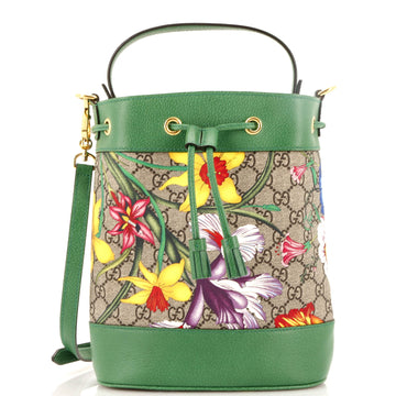 Ophidia Bucket Bag Flora VS Coated Canvas and Leather  Small