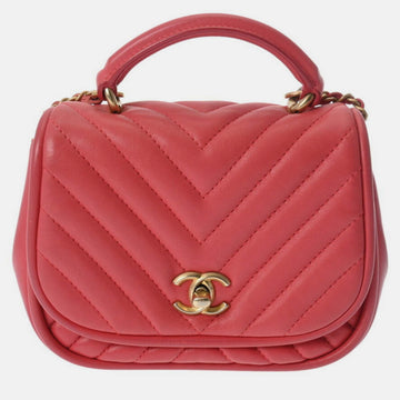 pink leather chevron V-stitched chain shoulder bag 17cm