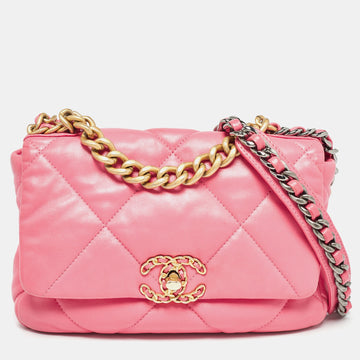Pink Quilted Leather Medium 19 Flap Bag