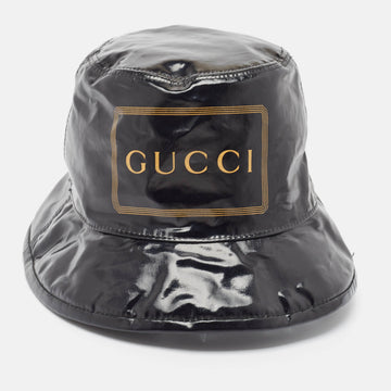 Black Logo Print Coated Cotton Bucket Hat M
