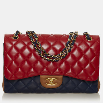 Jumbo Classic Tricolor Lambskin Double Flap Bag