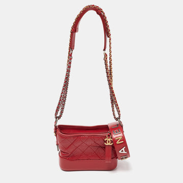 Red Quilted Aged Leather Small Gabrielle Hobo