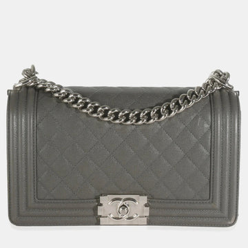 Grey Quilted Caviar Medium Boy Bag