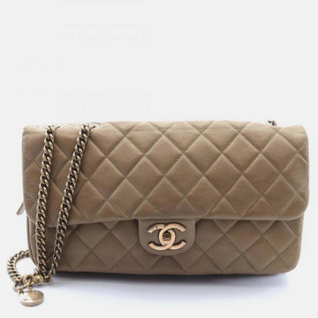 Brown Leather Matelasse Shoulder Bag