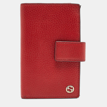 Red Leather Interlocking G Trifold Wallet