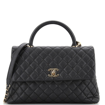 CHANEL Coco Top Handle Bag Quilted Caviar Medium
