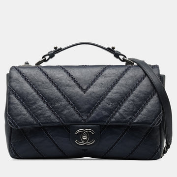 Stitched Chevron Calfskin Chain Flap