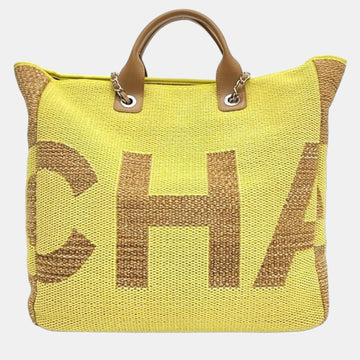 Yellow Canvas Large Deauville Logo Tote Bag