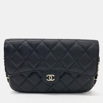 Black Caviar Leather Mini Crossbody Bag