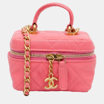 Pink Leather Micro Chain Vanity Shoulder Bag