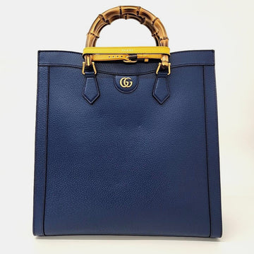 Blue Leather Large Diana Tote Bag
