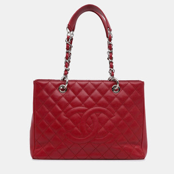 Red Caviar Leather Grand Shopping Tote Bag