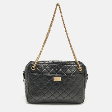 Black Quilted Aged Leather Large Reissue Camera Shoulder Bag
