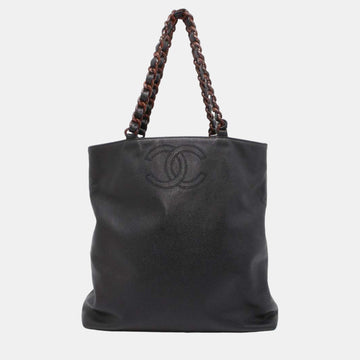 Black Leather CC Chain Tote Bag