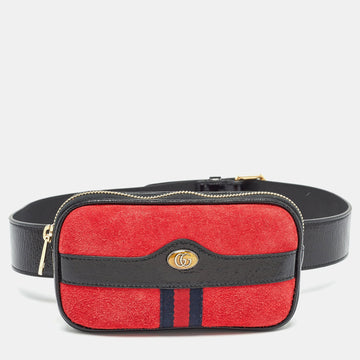 Red/Black Suede and Patent Leather Ophidia Belt Bag