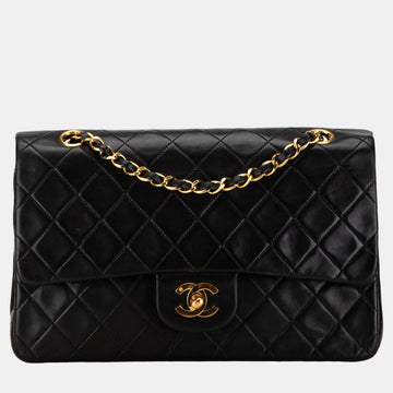 Black Lambskin Leather Medium Classic Double Flap Bag