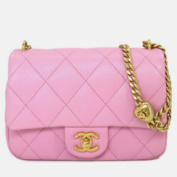 Pink Caviar Skin Matelasse Chain Shoulder Bag