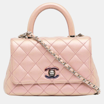 Pink Extra Mini Iridescent Caviar Coco Handle Bag