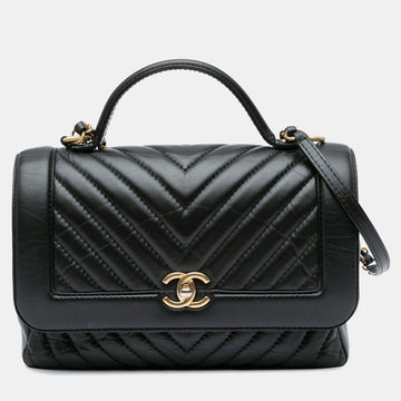 CC Chevron Calfskin Top Handle Flap