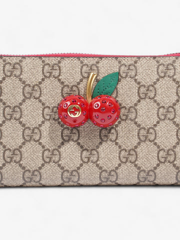 Gucci Zip Around Cherry Wallet Beige And Ebony CS Supreme / Red Coated Canvas