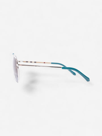 Burberry Aviator Tinted Sunglasses Turquoise  / Vintage Check Acetate 145mm