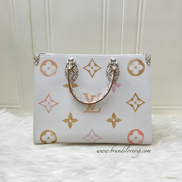 LV By The Pool Onthego MM in Ombre Beige / Creme Giant Monogram Canvas and GHW