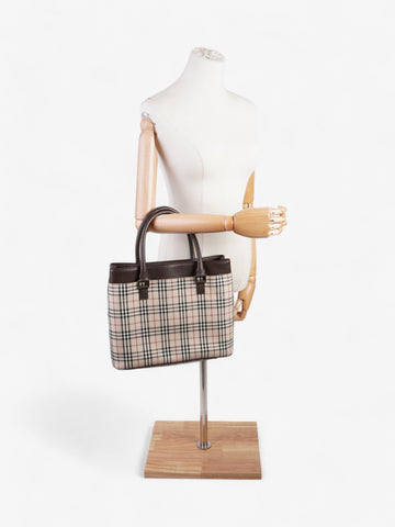 Burberry Hand Bag Check / Brown Coated Canvas