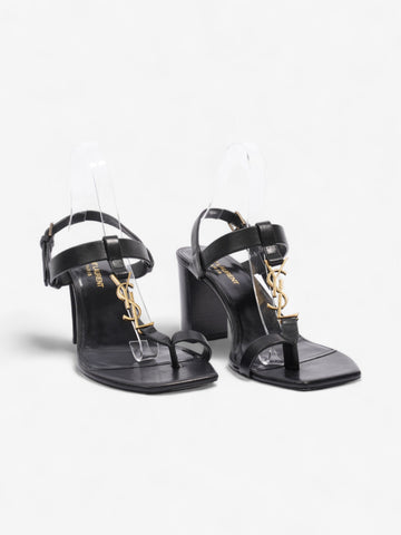 Saint Laurent Cassandre Heeled Sandals 75mm Black / Gold Leather EU 39 UK 6