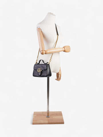 Gucci CS Marmont Top Handle Bag Black Matelasse Leather Mini
