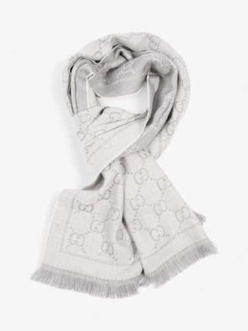 Gucci CS Jacquard Scarf Grey Wool 48 x 180cm