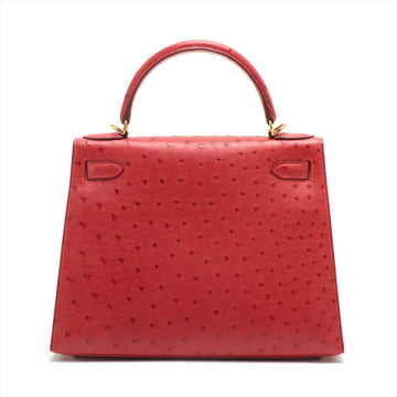 KELLY 28 OSTRICH ROUGE VIF GOLD HARDWARE