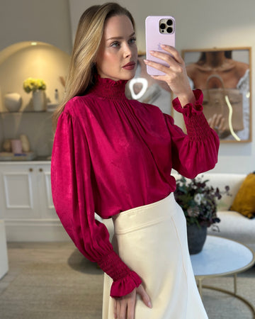 Gucci Fuchsia Silk Blouse with Floral Print Detail IT 38 (UK 6)
