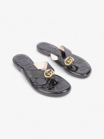 Gucci Interlocking CS Thong Sandals Black / Gold Leather EU 40.5 UK 7.5