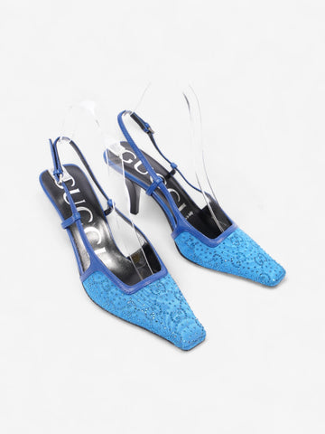 Gucci CS Slingback Pumps 70mm Blue Fabric EU 35 UK 2