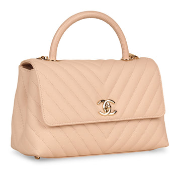 Chanel Pink Chevron Coco Top Handle - Medium