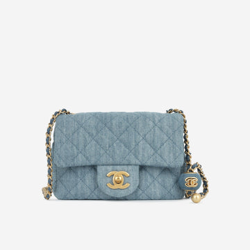 Chanel Chanel - Mini Square Pearl Crush - Blue Denim AGHW - Pristine Condition