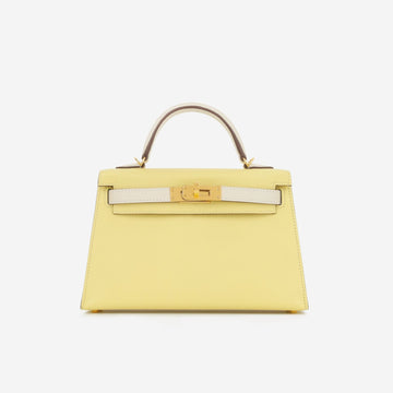Hermès Mini Kelly Jaune Poussin/Craie Epsom GHW (NWT)