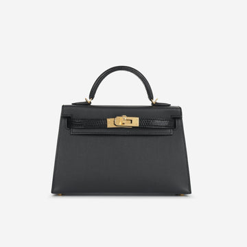 Hermès Mini Kelly Touch Noir Madame / Lizard Niloticus Lisse GHW (NWT)