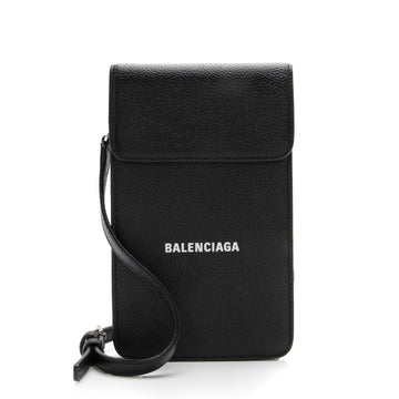 Balenciaga Grained Calfskin Logo Cash Phone Card Holder Flap Bag (SHF-23466)