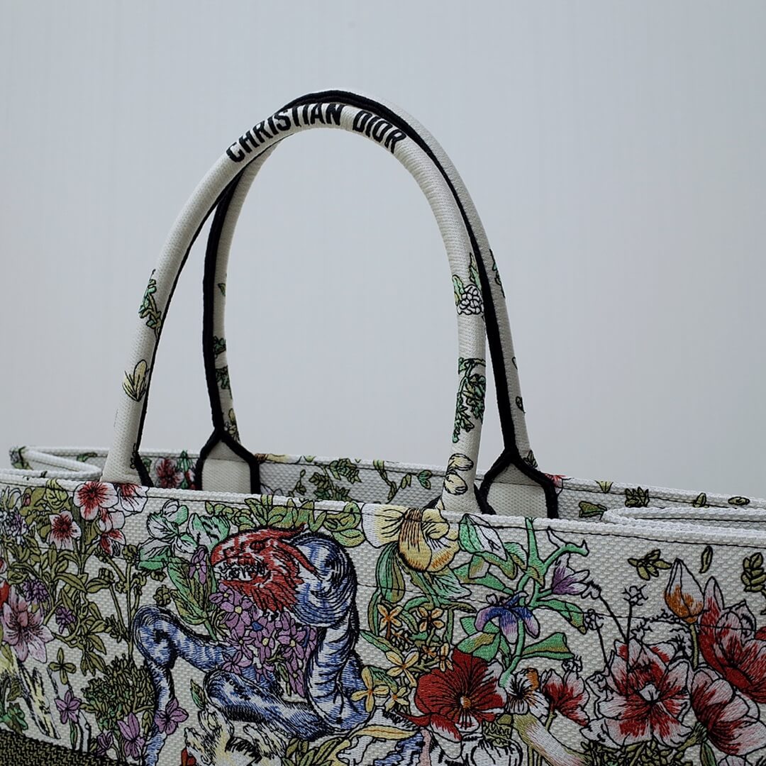 DIR1286 Book Tote green WHITE blue BIG size 41.5cm 36.5cm Embroidery