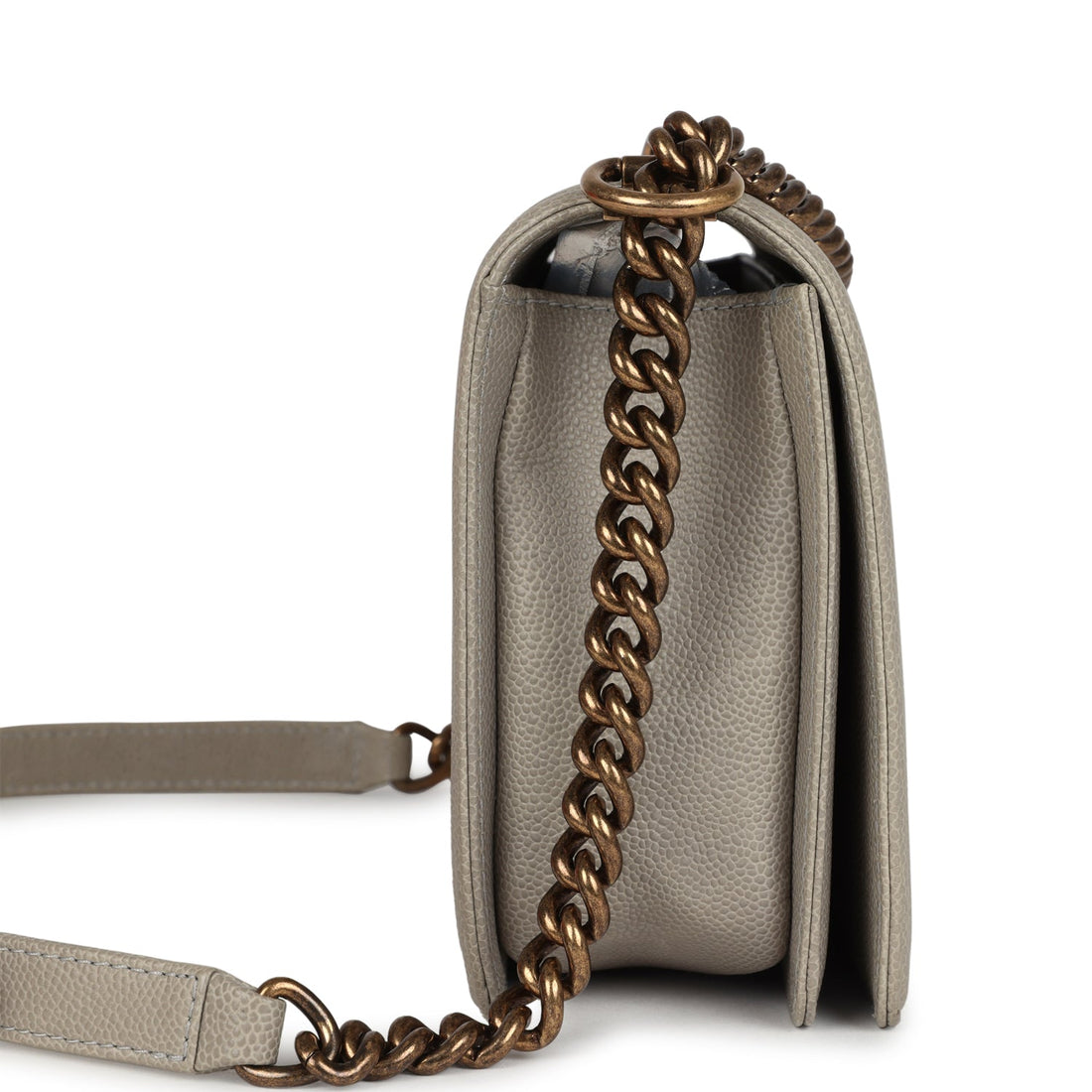 New Chanel New Medium Boy Bag Grey Caviar Antique Gold Hardware