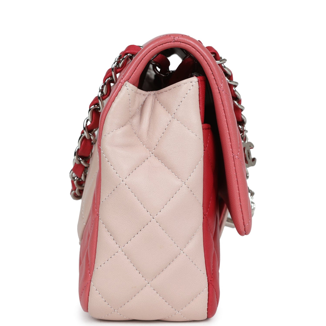 New Chanel Medium Valentine Single Flap Bag Tricolored Lambskin Silver Hardware