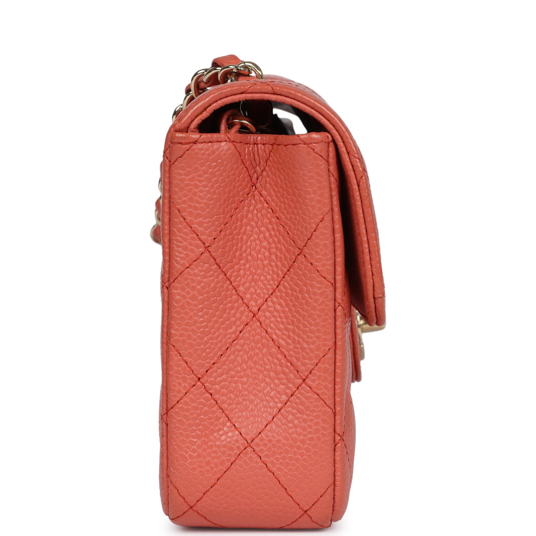 New Chanel Classic East West Single Flap Coral Caviar Light Gold Hardware