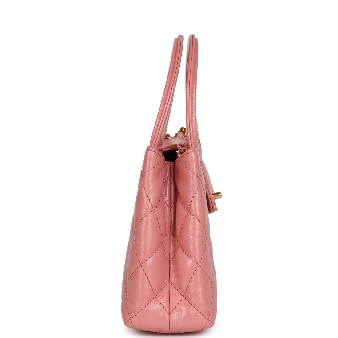 New Chanel Small Kelly Shopper Pink Shiny Aged Calfskin Brushed Gold Hardware